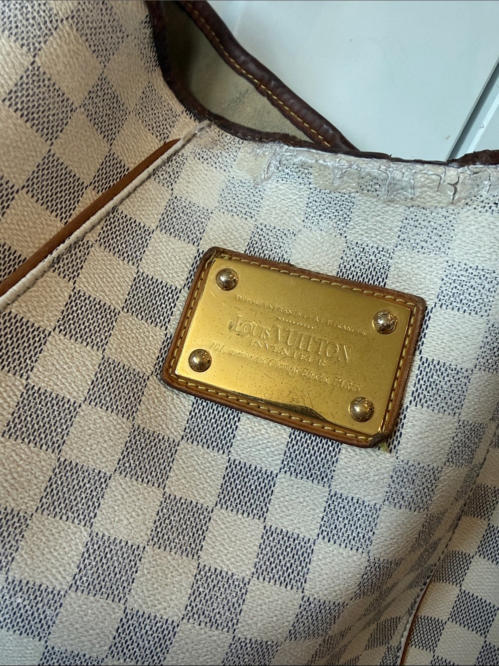 Louis Vuitton Checker Galleria pm Hobo Bag with Leather lv Brown/White azur - Picture 2 of 14